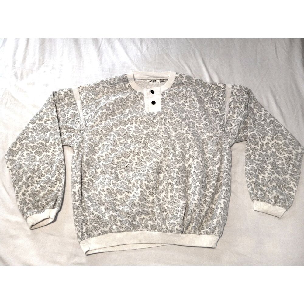 Vtg Mens Street Scenes Long Sleeve Henley Paisley Shirt SIZE LARGE 1980s 1990s